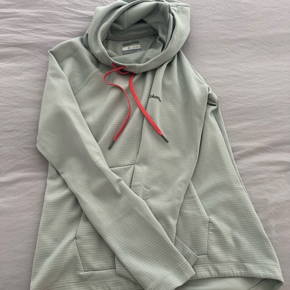 Columbia Gray Hoodie with Pink Drawstrings